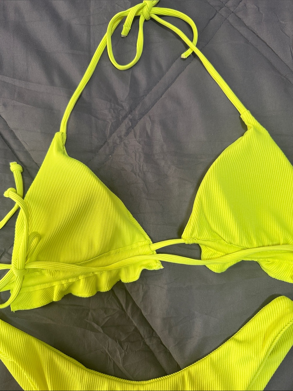 Neon Yellow Ribbed Triangle Bikini Set - Picture 4 of 4